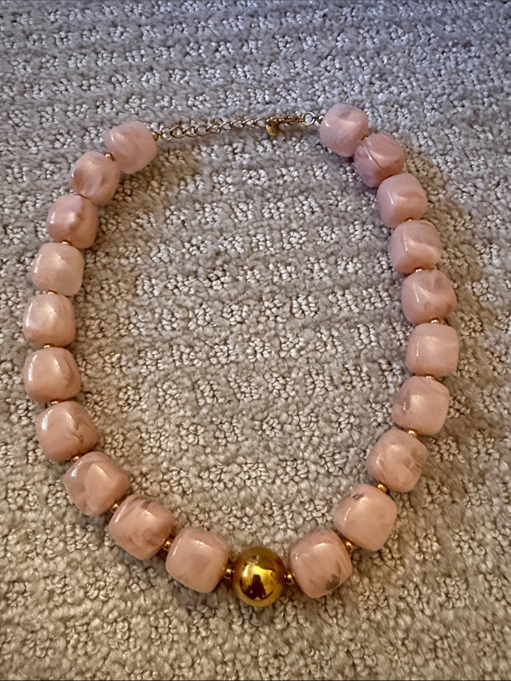 Chunky Pink Beaded Necklace with Gold Accent